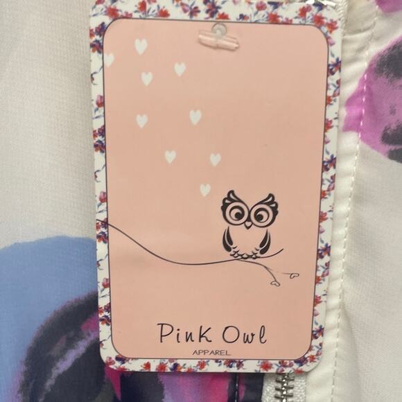 New Pink Owl Womens Large Flower Tulip Scoop Neck Floral Long Sleeve Romper - Picture 6 of 6